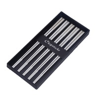 1Set Squre Stainless Steel Chopsticks Laser Engraving Patterns Food Sticks Reusable Sushi Chop Stick With Gift Box