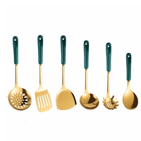 1Set Stainless Steel Cookware Kitchenware Sets kitchen Tools Ceramics Handle Soup Spoon Ladle Spatula Kitchen Accessories Cooking