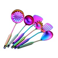 1Set Stainless Steel Kitchenware Set Long Handle Cooking Tools Matt Polish Slotted Turner Gold Kitchen Accessories Utensil