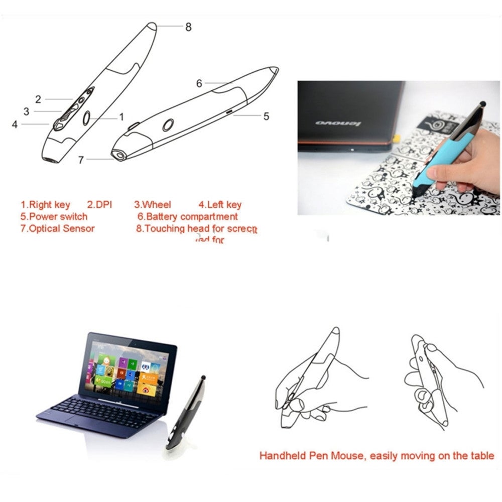 2.4 GHz Optical 3-Speed DPI Adjustable Laptop Tablet PC Smart Pen Mouse Grey 