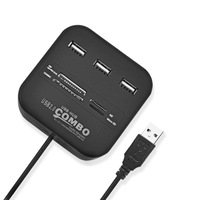 2 In 1 Usb 2.0 M2 / Tf / Sd / Mmc / Ms / Ms Pro Duo Card Reader and 3-Port Hub Black