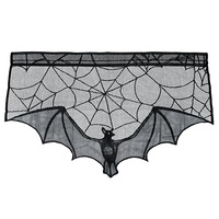 2 Pcs Halloween Bat Lace Props Table Lamp Window Curtain Fireplace Cloth Home Decorations