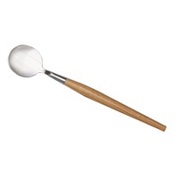 2 Pcs Salad Spoon With Long Wooden Handle Set Stainless Steel Dessert Fruit Kitchen Tableware Tools