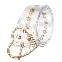 2 Pcs Transparent Women'S Chic Wide Belt Pin Heart Round Shape Buckle Clear Waist