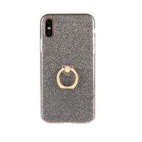 2Pc Glittery Powder Shockproof Tpu Case For Iphone Xs and X With 360 Degree Rotation Ring Holder (Black)
