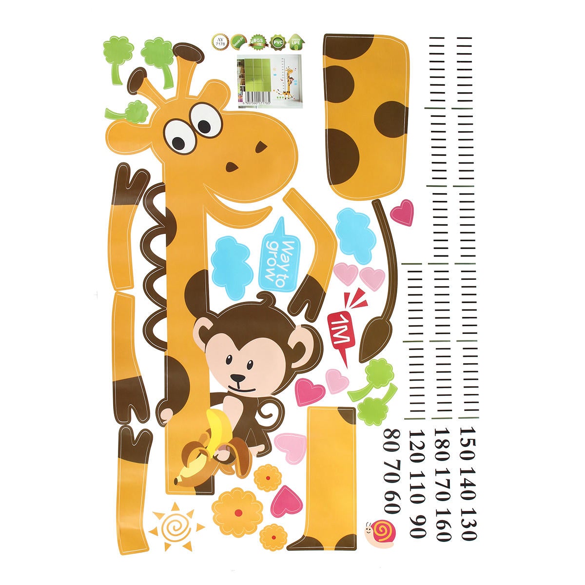 2PC Removable Height Chart Measure Wall Sticker Giraffe Decal for Kids Baby Room