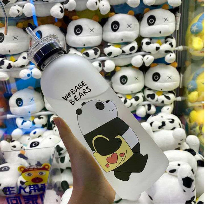 Cute Panda Bear Cup 1000ml Water Bottles with Straw Transparent Cartoon  Drink Bottle Drinkware Frosted Leak
