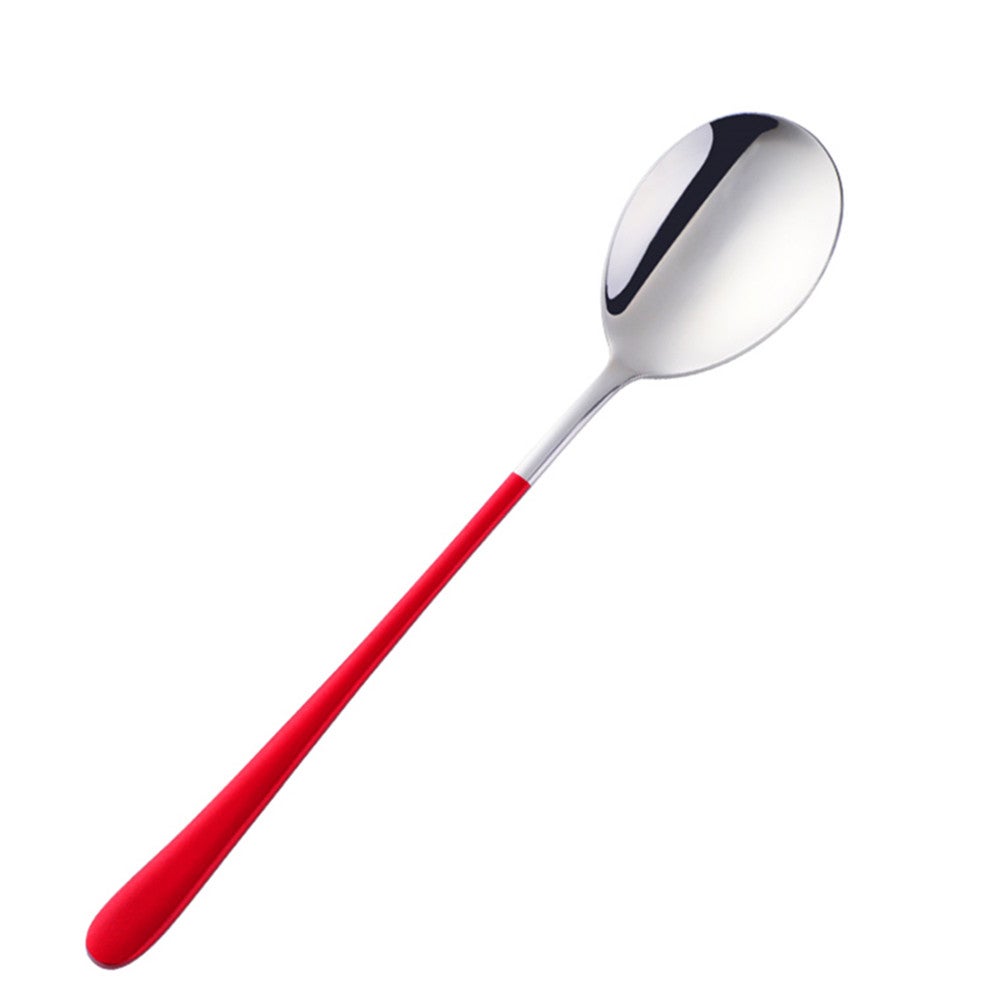 2Pcsful Stainless Steel Soup Spoon Long Handle Dessert Scoop For Rice Porridge Gold Salad Table Spoons Dinnerware