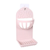 2Pcs Double Kitchen Bathroom Rack Wall Paste Soap Box Soap Drain Shelf Pink