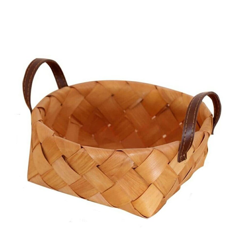 2Pcs Handmade Wood Woven Baskets Vegetable Fruit Bread Egg Food Storage Camping Picnic Snacks Container Kitchen Storage Bag
