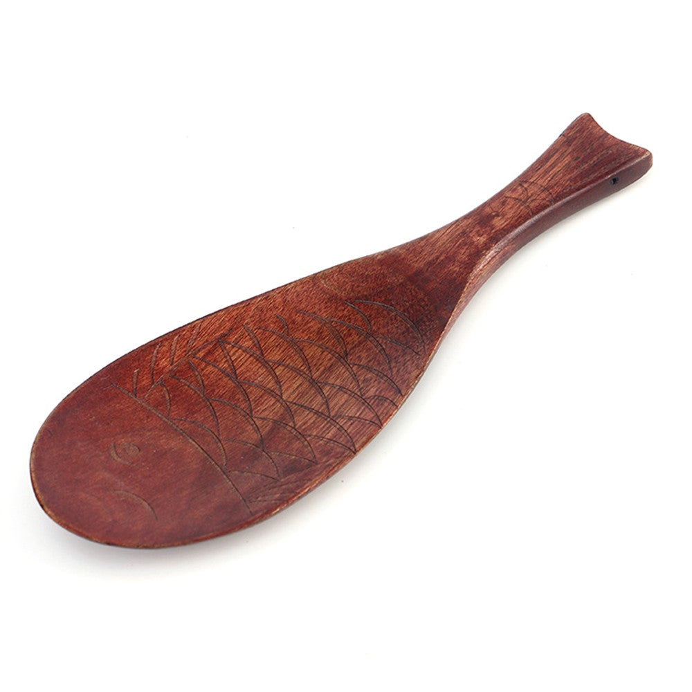 2Pcs Japanese Retro Fish Rice Shovel Nanmu Fish-Shaped Hand-Carved Spoon Gift Kitchen Tools