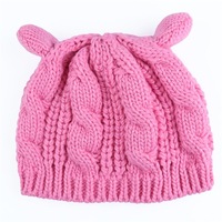 2Pcs Ladies Autumn And Winter Wool Beret Twisted Cat Ears Shape Hat Knitted Warm Hat