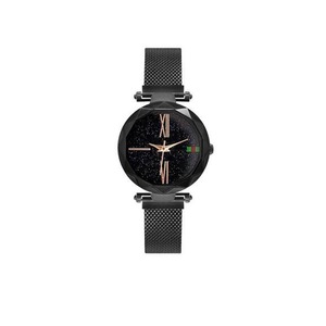 2Pcs Ladies Simple Starry Sky Dial Magnetic Buckle Mesh Belt Quartz Watch