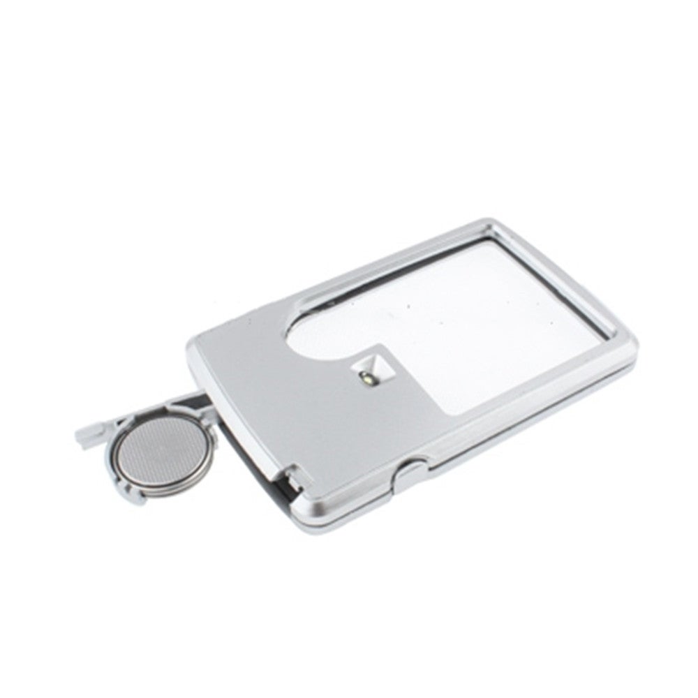 2Pcs Led Illuminated Credit Card Design 6X / 3X Jewelry Magnifier Silver