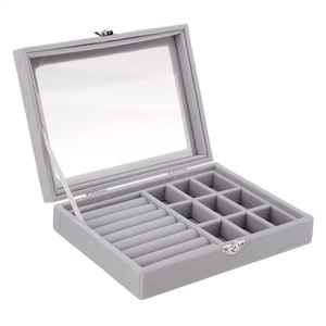 2Pcs Retro Anti-Dust Earrings Rings Necklace Storage Display Box Flannel Jewelry Deposit Case