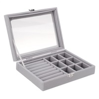 2Pcs Retro Anti-Dust Earrings Rings Necklace Storage Display Box Flannel Jewelry Deposit Case