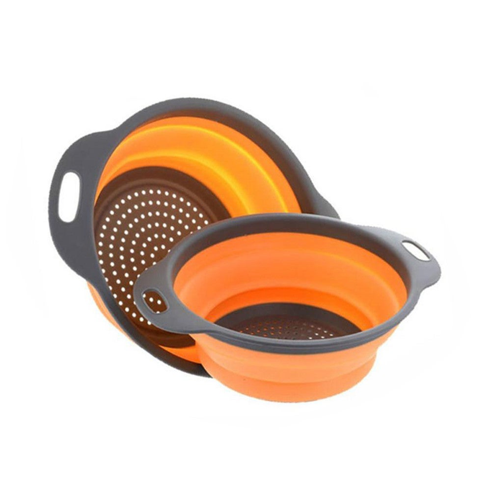 2Set Newest Foldable Silicone Colander Fruit Vegetable Washing Basket Strainer Strainer Collapsible Drainer With Handle Kitchen Tools