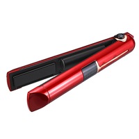 3-In-1 Cordless Hair Straightener Fast Heating Curler Usb Rechargable With Led Display Power Bank Function Hair Flat Iron Red Colour