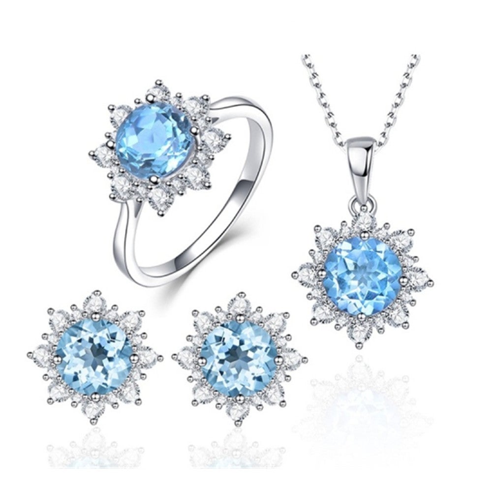3 Pcs/Set Snow Shape Gemstone Jewelry Set For Women Ring Size:9