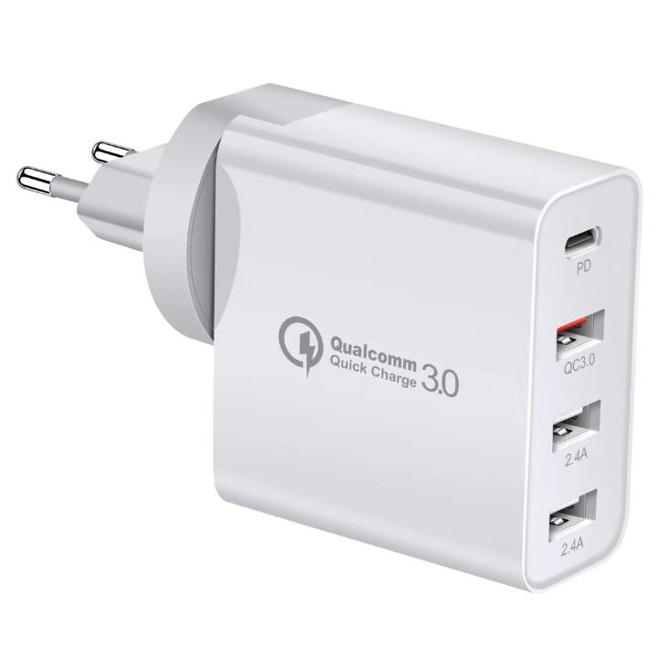 3A Max Output Usb-C / Type-C + Qc3.0 + Dual Usb 4 Ports Wall Travel Charger