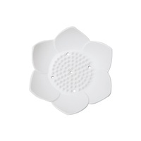 3Pcs Soap Dish Silicone Box Storage Plate Drain Holder Flower Shape Bathroom Shower White