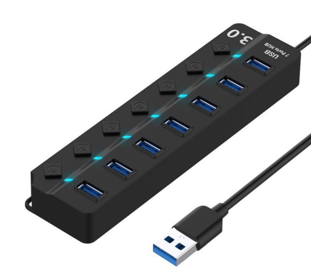 t USB 3.0 Hub 5Gbps High Speed On/Off Switches AC Power Adapter for PC 7 port With power supply