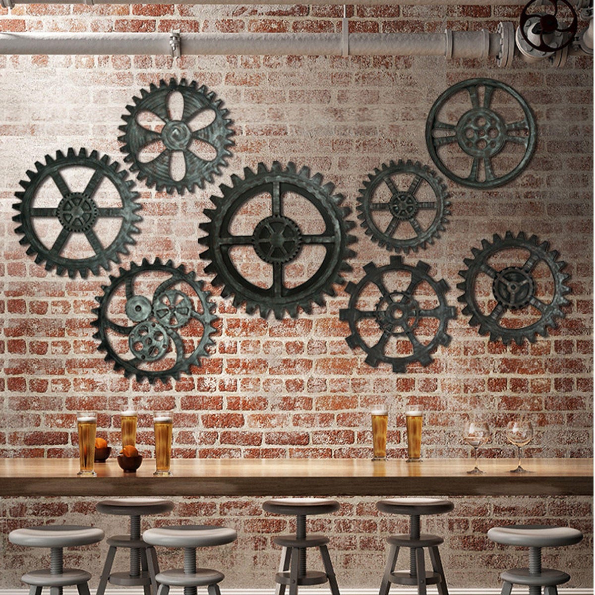 Retro Industrial Style 3D Wooden Gear Wall Decor-Homary