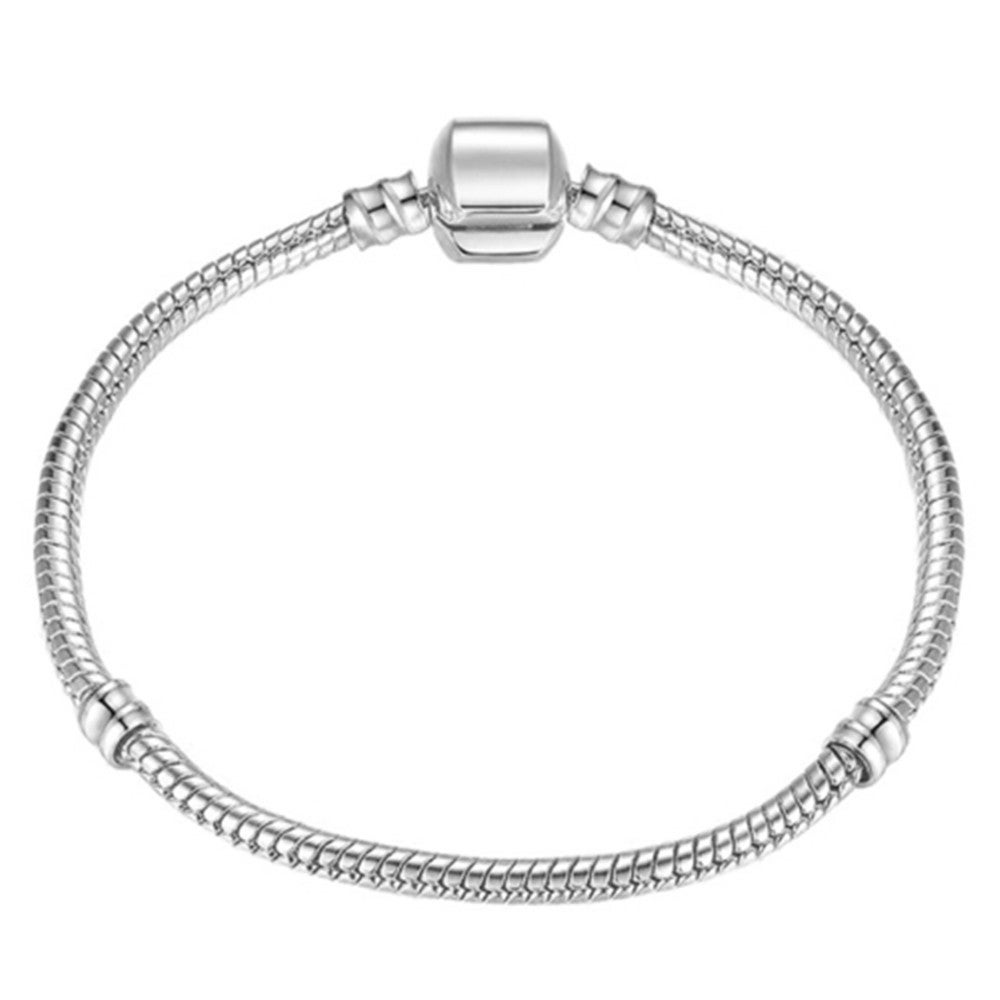 4PCS 17-21cm Silver Snake Chain Link Bracelet Fit European Charm Bracelet, Length:18cm
