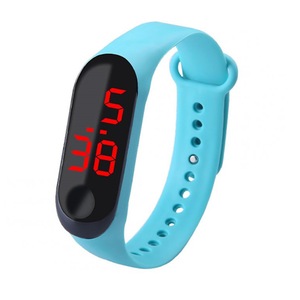 4Pcs Fashion Student Couple Led Casual Sports Touch Electronic Watch Millet 3 Bracelet Watch Trend Fashion Mesh Belt Sky Blue