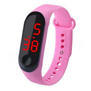 4Pcs Fashion Student Couple Led Casual Sports Touch Electronic Watch Millet 3 Bracelet Watch Trend Fashion Mesh Belt Pink