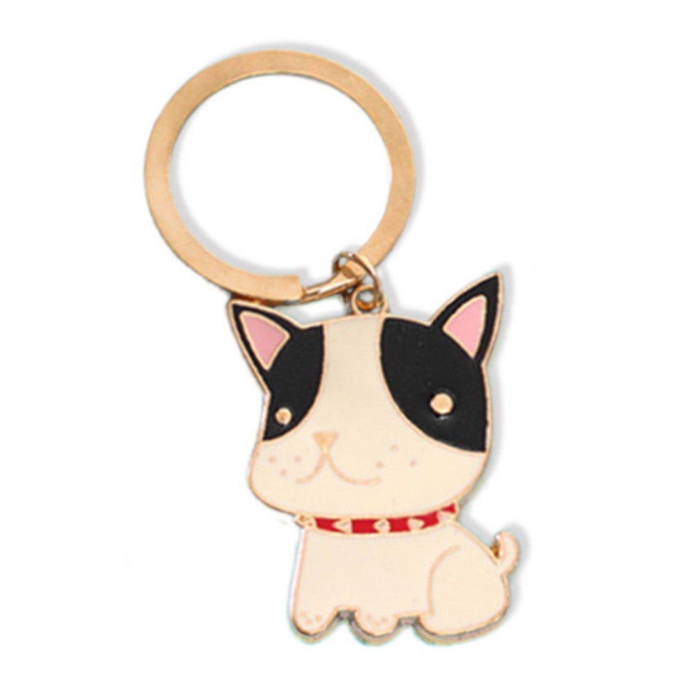 5 PCS Cartoon Animal Head Keychain Car Metal Ornament Key Ring, Style:Bulldog