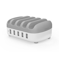 5 Ports Usb Charger Desktop Dock Station 2.4A Smart Charging With Phone Holder