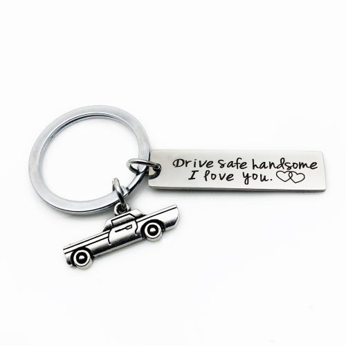 5Pcs Creative Drive Safe Handsome Words Stainless Steel Keychain Key Rings(Car)