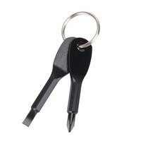 5Pcs Outdoor 2 In 1 Slotted + Screwdriver Set Tool With Keyring(Black)