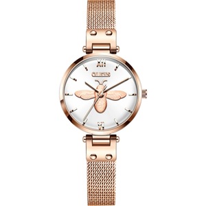 6895 Women Fashion Little Bee Milanese Wrist Strap Quartz Watch(White)