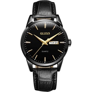 6898 Men Fashion Waterproof Dual Calendar Quartz Watch(Black)