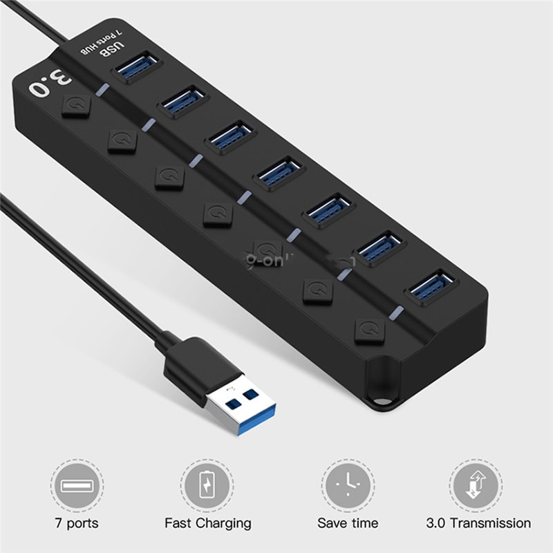 Buy 7 Port Usb 3.0 Hi Speed Multi Hub Expansion With Switch For Pc and ...