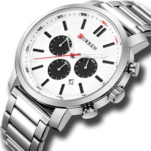 8315 Chronograph Waterproof Quartz Watch Business Style Men Wristwatch White-White