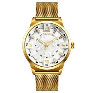9166 Business Gold Stainless Steel Strap Date Display Waterproof Men Watch White