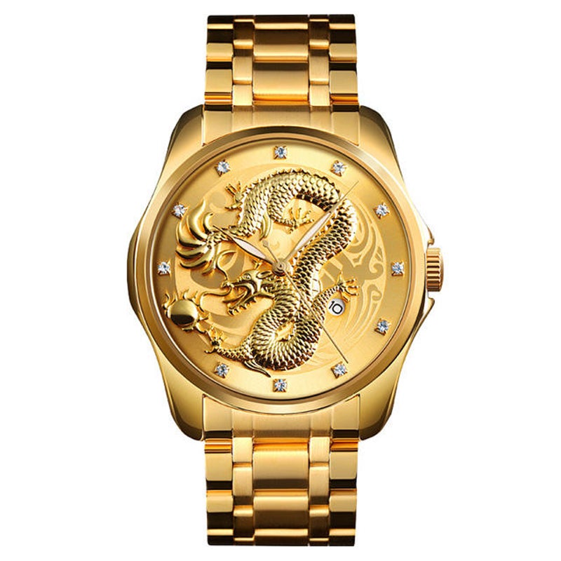 Buy 9193 Luxury Chinese Dragon Pattern Golden Waterproof Men Watch - MyDeal