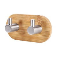 Adhesive Natural Bamboo Stainless Steel Hook Wall Hanger For Clothes Bag 02 Type