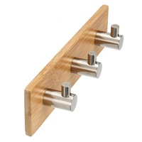 Adhesive Natural Bamboo Stainless Steel Hook Wall Hanger For Clothes Bag 03 Type
