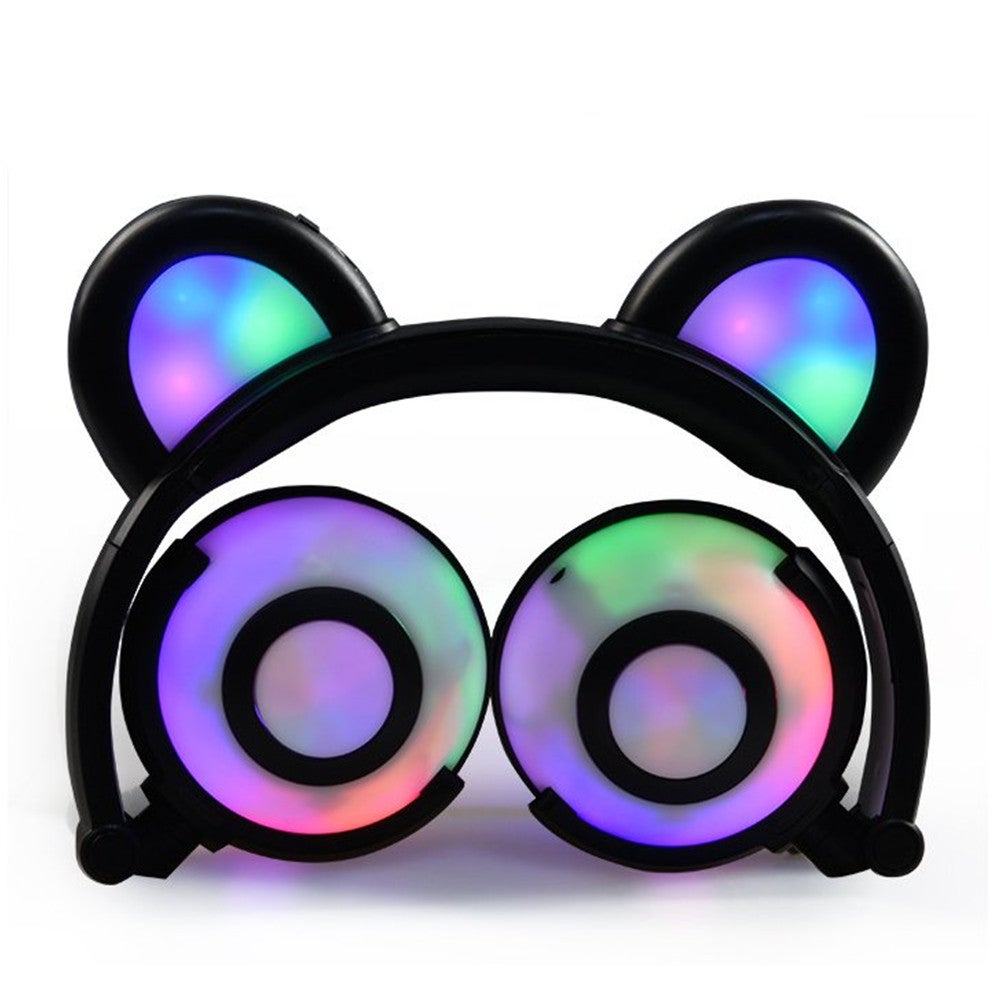 Adjustable Folding Cartoon Fancy Bear Shape Stereo Glow Music Bass Charging Ears Headset Black