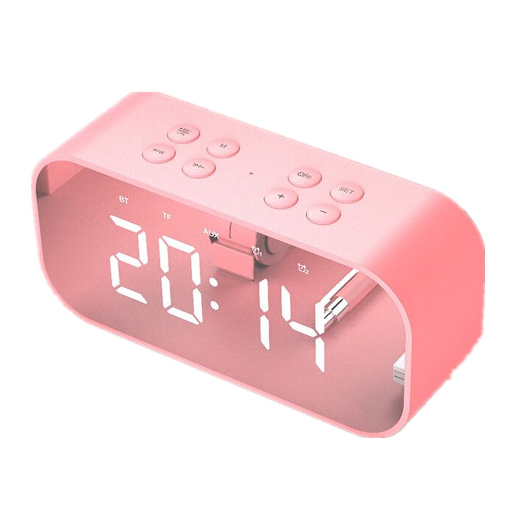 Alarm Clock with Wireless Bluetooth Speaker Night Light Home Bedroom Kitchen Office Kids Pink