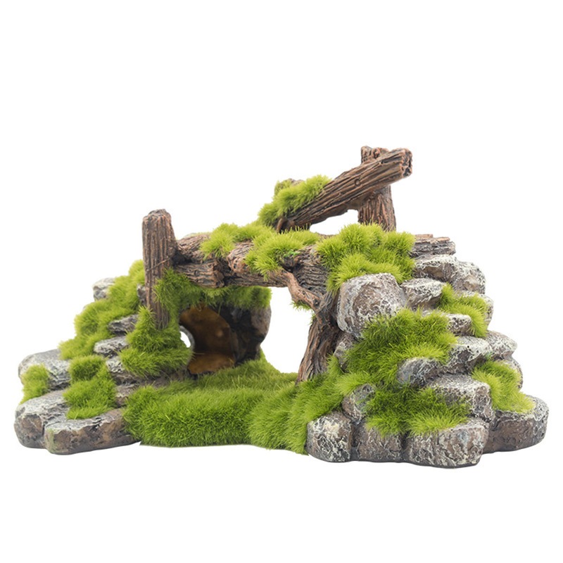 Buy Aquarium Fish Tank Bridge Ornament Resin Moss Bridge Fish Play Cave ...