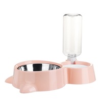 Automatic Pet Dog Cat Smart Food Water Feeder Bowl Dish W/ 500Ml Bottle Drink Pink