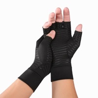 Black Fiber A Pair Sports Breathable Health Care Half Finger Gloves Rehabilitation Training Arthritis Pressure Gloves, Size:M