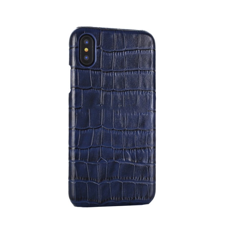 Business Style Crocodile Texture Shockproof Cowhide Protective Case For Iphone Xs Max (Blue)