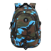 Camouflage Waterproof Nylon School Bags for Girls Boys Children Backpack Orthopedic Kids Bag, Size:M(Blue)
