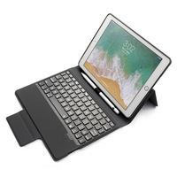Colored Backlight Bluetooth Keyboard With Leather Flip Case For Ipad 9.7 (2018 / 2017) and Air and Air 2 and Pro 9.7 (Black)
